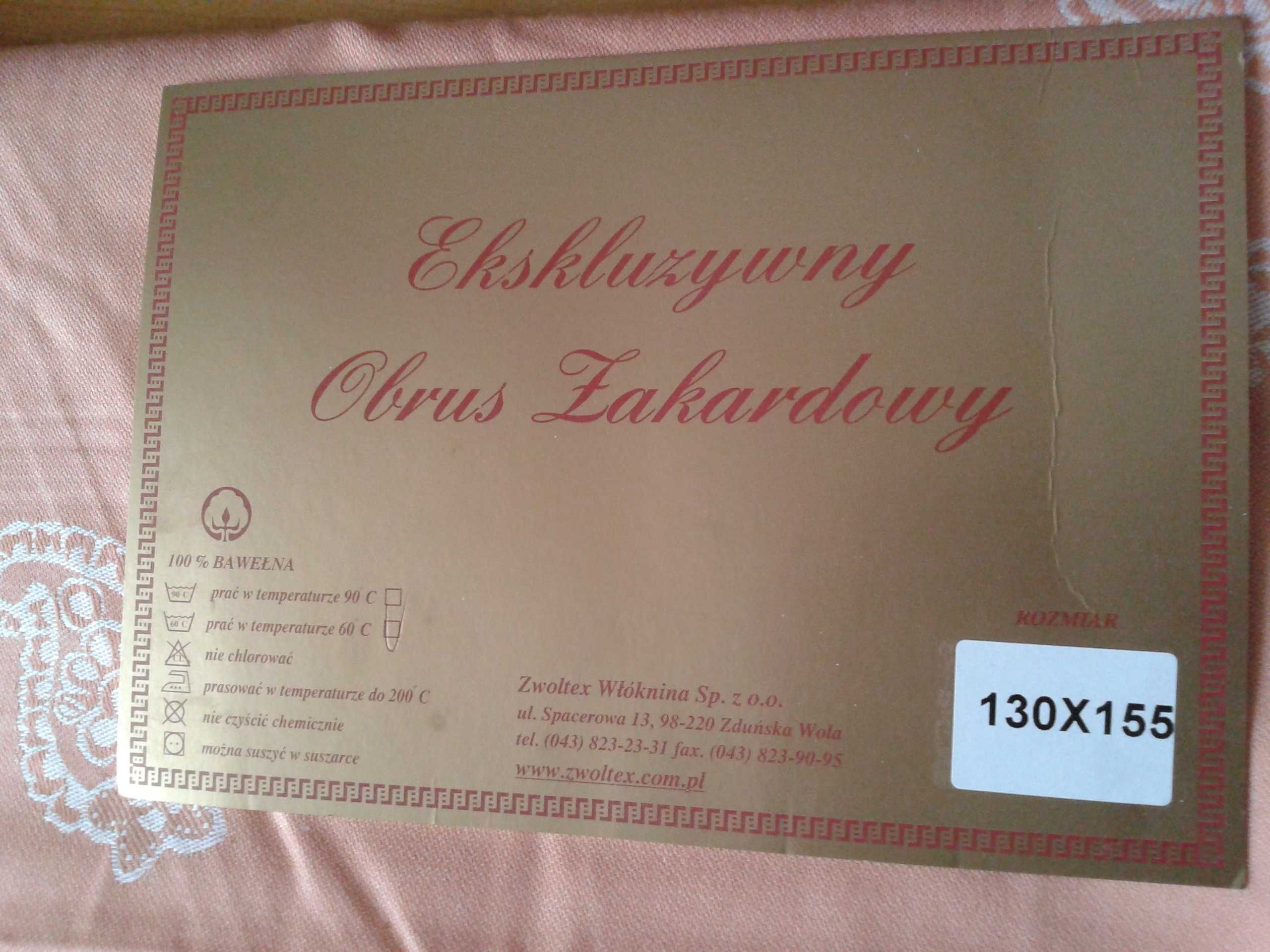 NOWY Ekskluzywny Obrus Żakardowy 130 x 155 Zwoltex Łososiowy