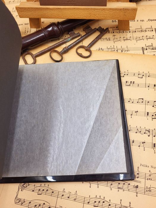 Stary album na zdjęcia wykonany z laki