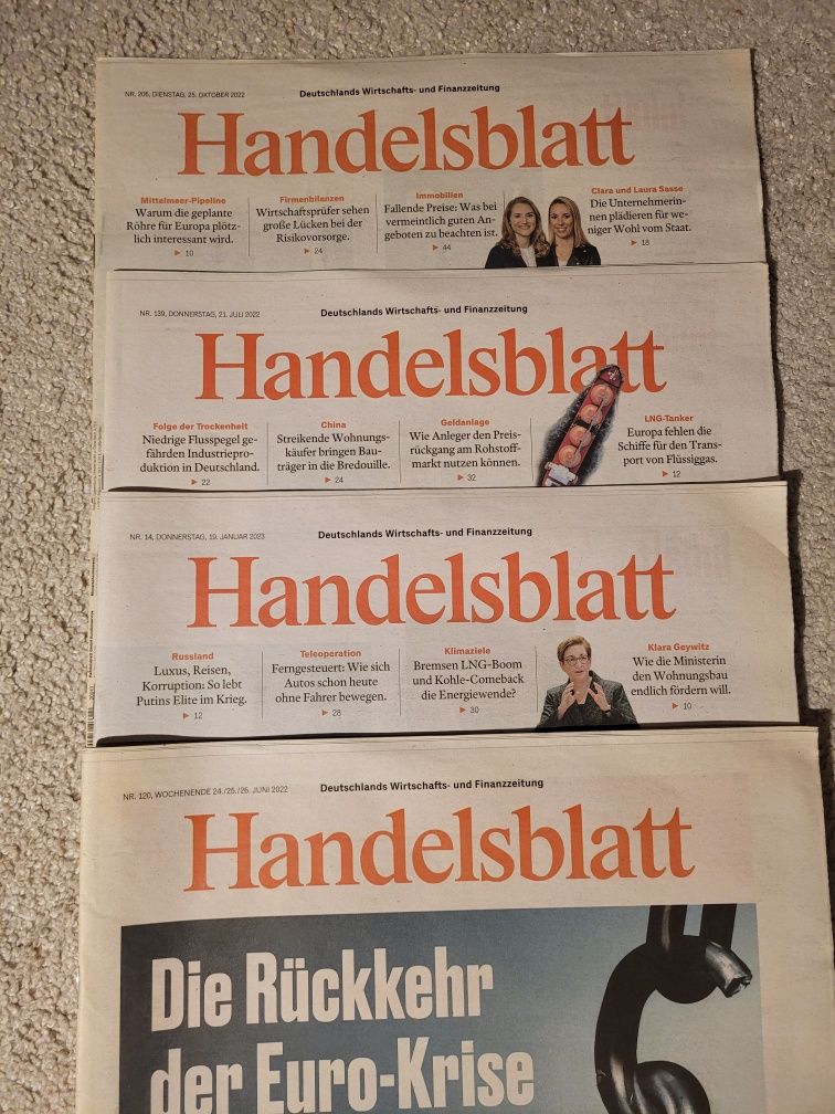 Handelsblatt z 2022r. 4szt gazety PO NIEMIECKU niemiecki