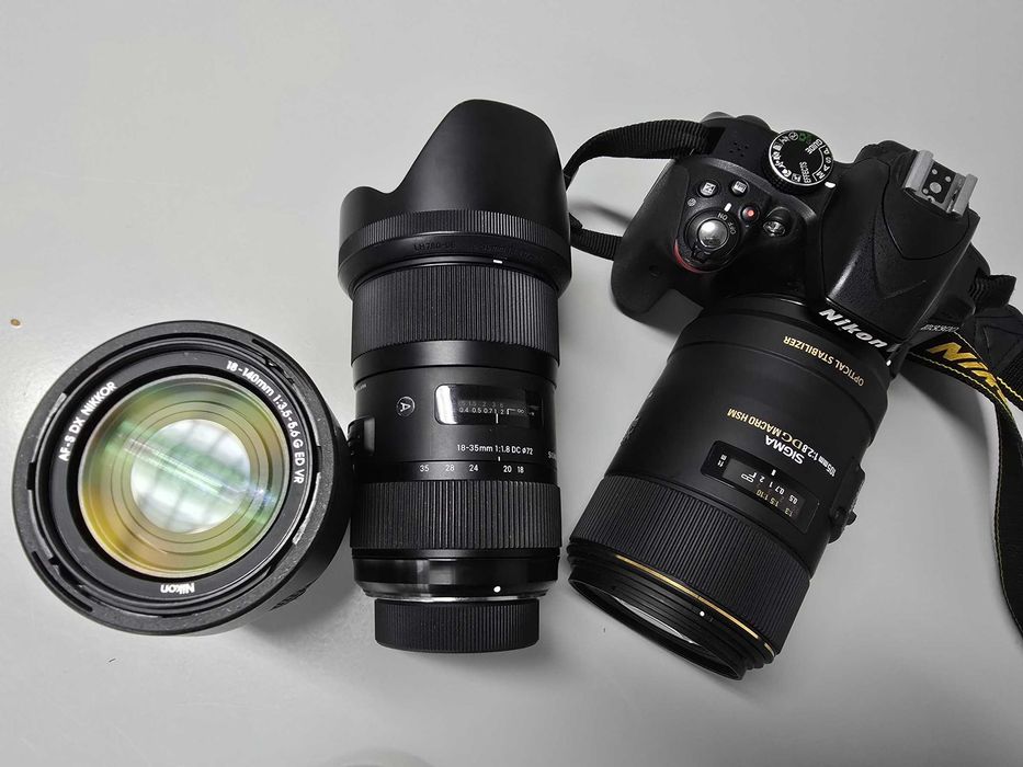 Nikon d3300 + sigma 18 -35 f 1.8 + sigma 105 f 2.8 + nikkor 18-140