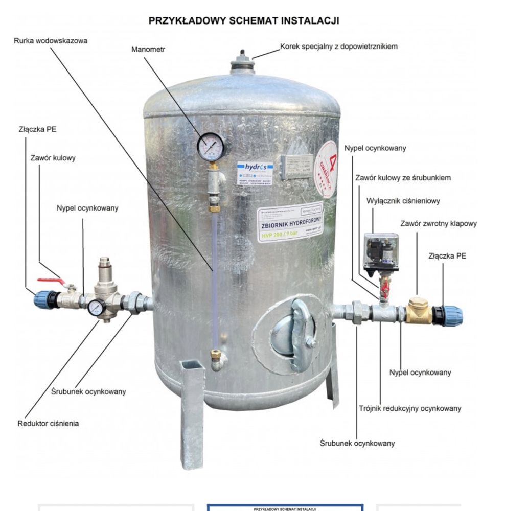 Бак гідроакумулятор оцинкований, емкість ,гідрофор для питної води.
