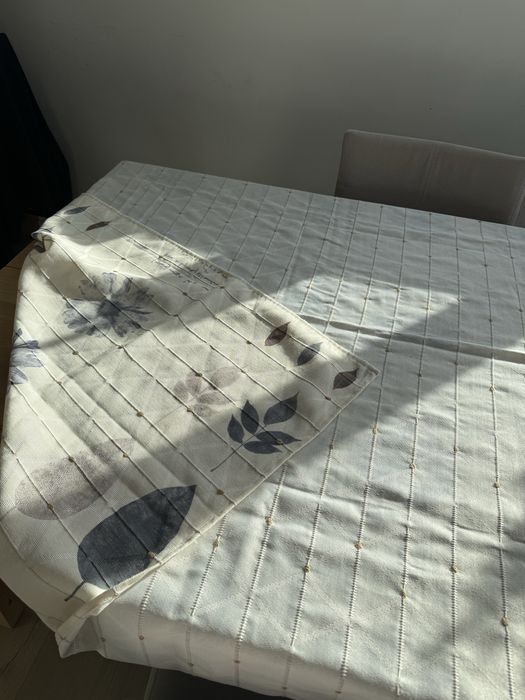 Dwustronny PIĘKNY wielki duży obrus 350x140 beżowy szary złoty