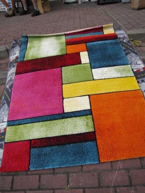 Dywan nowoczesny 120 x 170 cm kwadraty wzór kolorowy geometryczny