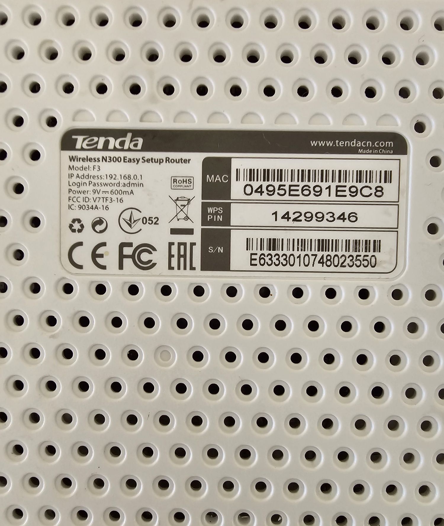 Router Tenda F3 biały