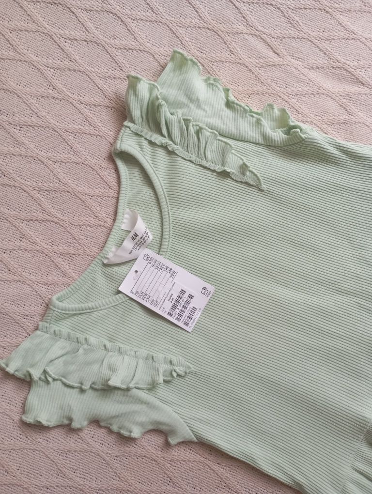 H&M 6-7L nowa miętowa prążkowana sukienka szałwiowa jasno zielona