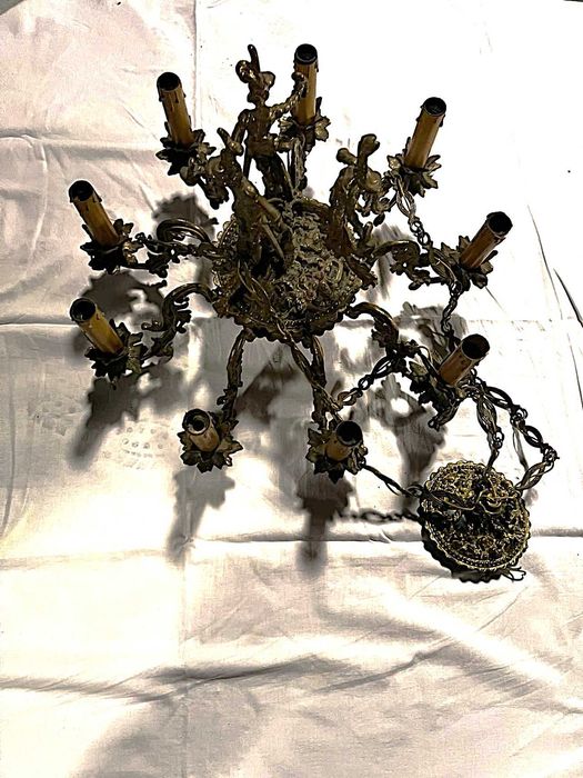 Wyprzedaż! żyrandol mosiądz, 9 żarówek + kinkiet +lustro +zegar antyk