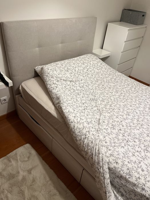 Cama 140cm + cabeceira + estrado + colchao