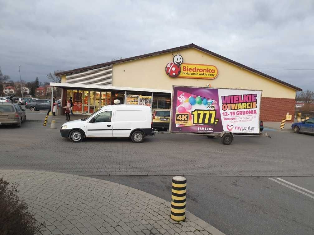 PRZYCZEPA REKLAMOWA, reklama na przyczepach-WARSZAWA, Kraków, Śląsk