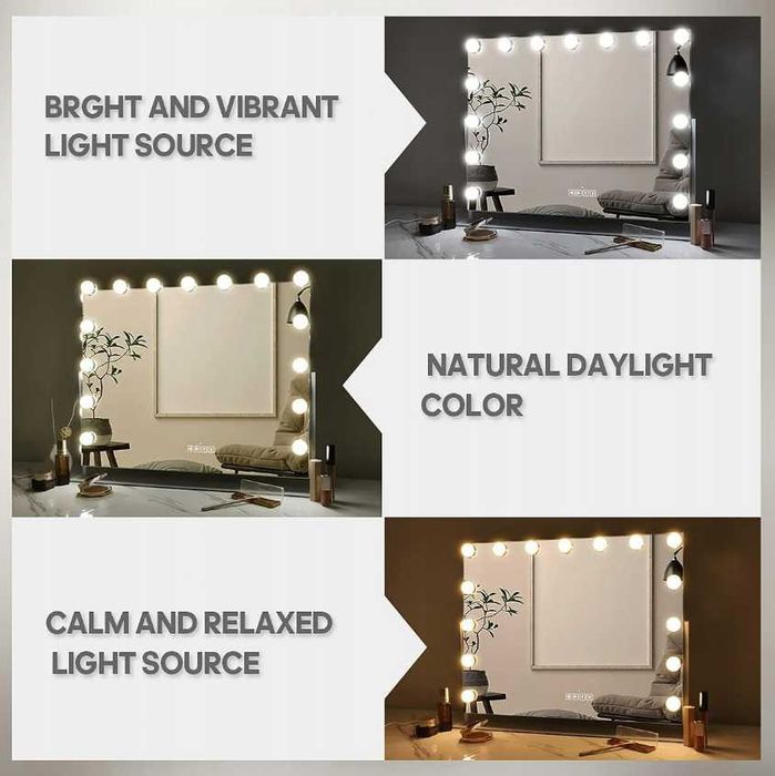 FENCHILIN Lusterko do makijażu oświetlenie USB Bluetooth 15 diod LED