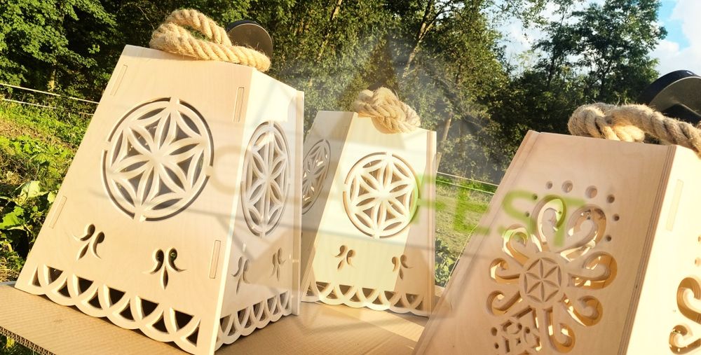 Lampa góralska z parzenicą / rozetą. Nowoczesna. Lina, sznur jutowy.