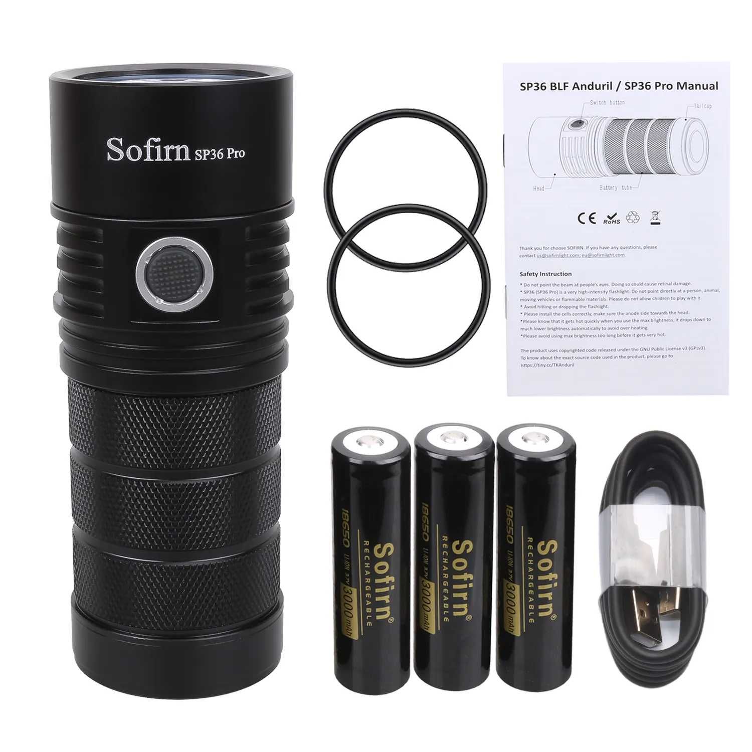 Ліхтар пошуковий Sofirn SP36 Pro 8000Lm + 3 АКБ 3000mAh 18650