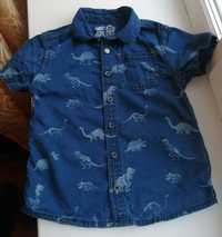 Рубашка с динозаврами джинсовая на мальчика сорочка стильная 4,5 104 с