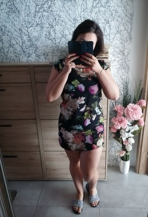 Sukienka tunika w kwiaty zwiewna rozmiar S M L 36 38 40