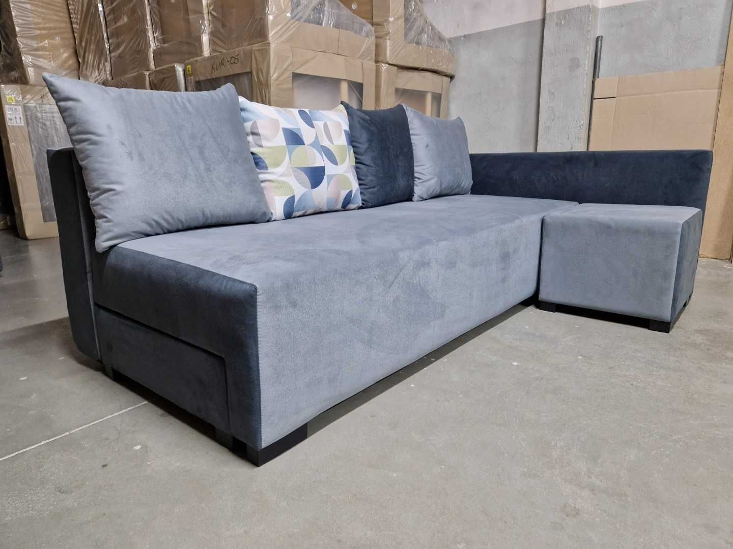 NOWA sofa narożna z pufą BONNELL funkcja spania + duży schowek automat