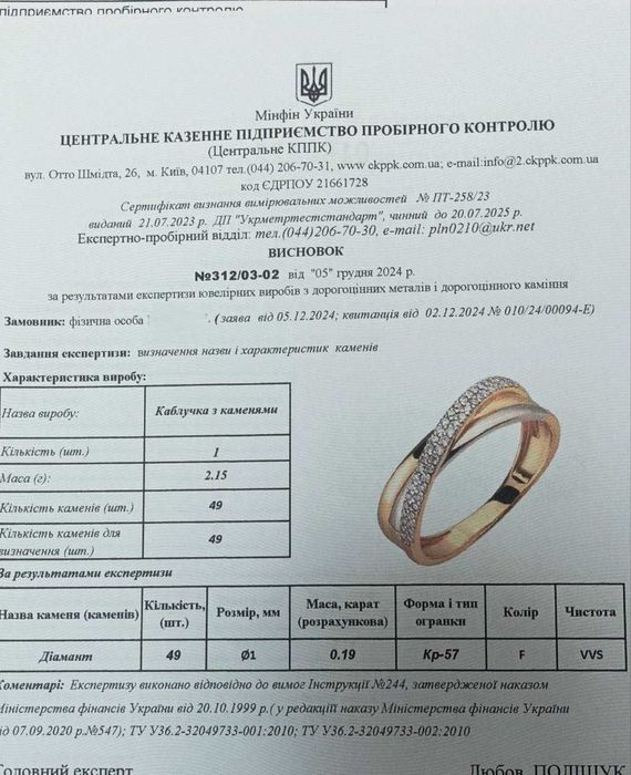 Кольцо Дорожка Трио Бриллианты 0,19Ct красное с белым золото 585 16р