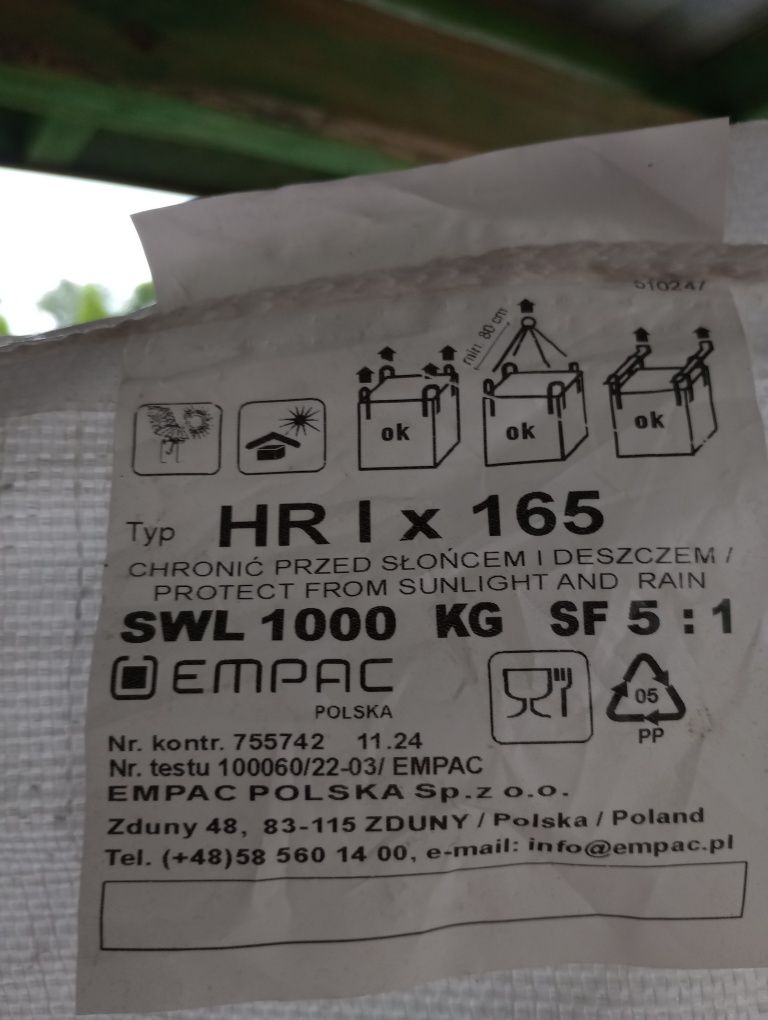 Worek Big Bag 1000 kg ( 1 tona )
