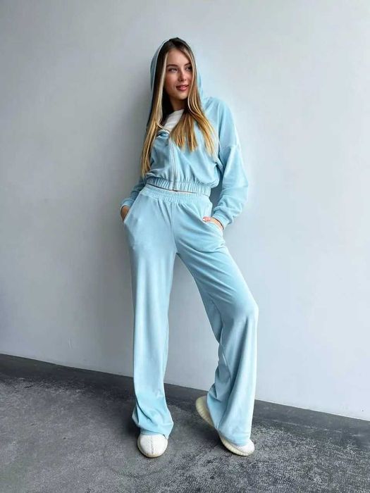 Велюровий костюм блакитний жіночий кофта и штаны женский велюр 10512