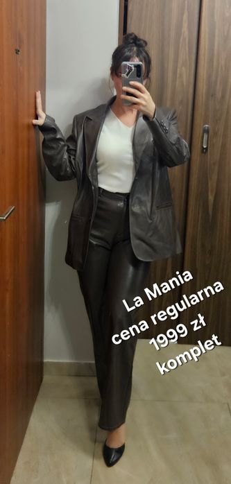 Brązowy garnitur marynarka spodnie La Mania skora