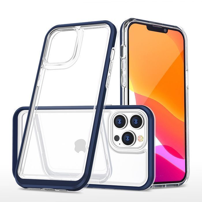 Clear 3In1 Etui Iphone 14 Pro Silikonowy Pokrowiec Z Ramką Niebieskie