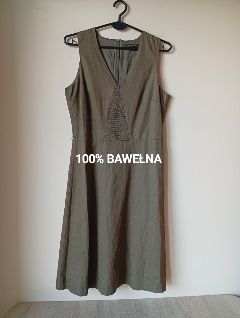 Sukienka bawełniana khaki na podszewce, Tatuum, rozmiar S