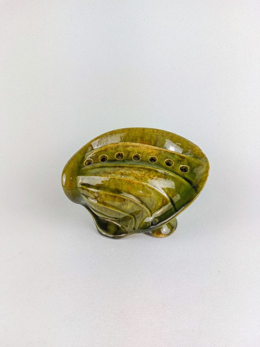 Ceramiczna ikebana zielona wazon Spółdzielnia Pracy Milenium PRL