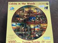 Puzzle okrągłe Cabins in the Woods Jim Hansel 1000