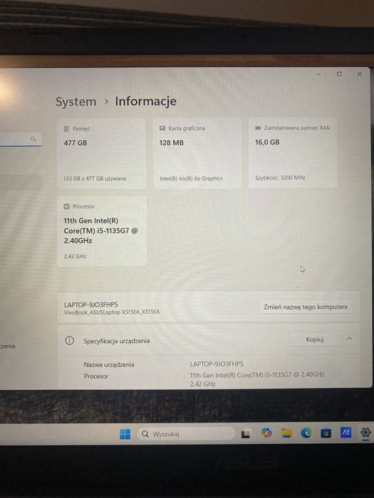 laptop ASUS sonicmaster x515E i5-1135G7, 11gen, dysk 512gb, 16gb ram