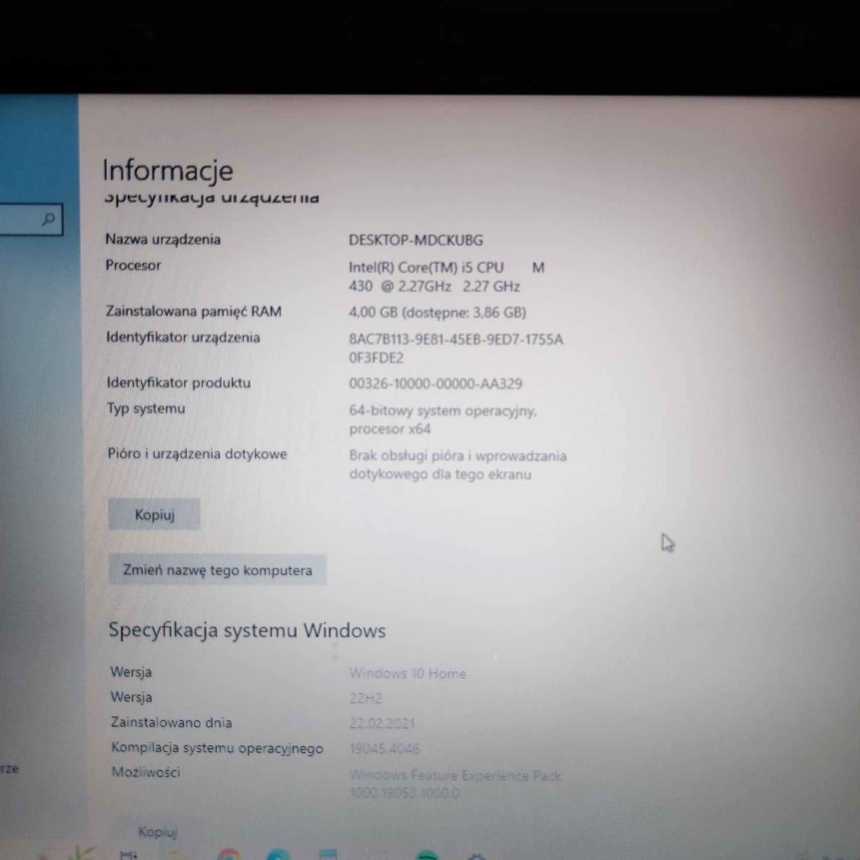 Laptop Sony Vaio Dysk SSD 256 i5