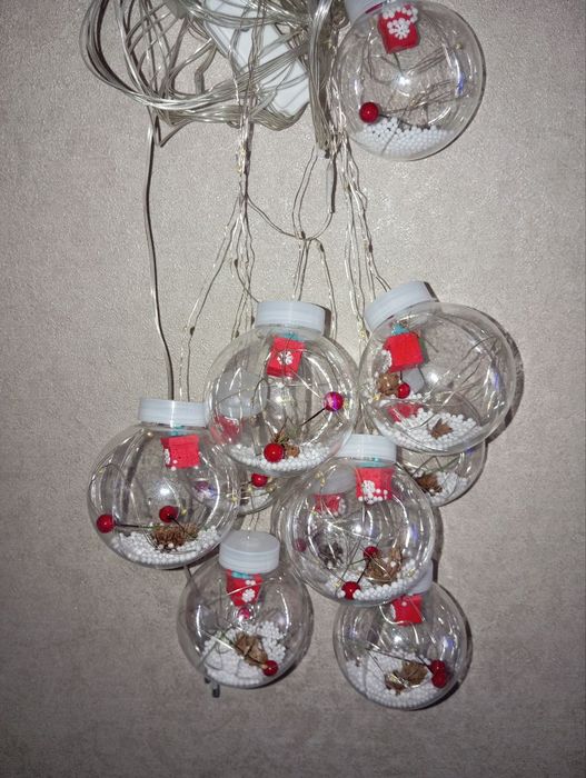 Гирлянда медная проволока Штора прозрачные шары с наполнением