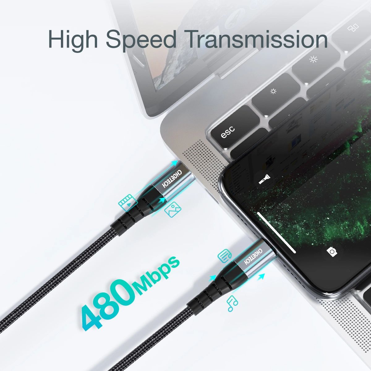 Kabel Choetech Ip0041 Usb-C / Lightning Mfi 480Mb/S 3A 2 M - Czarny