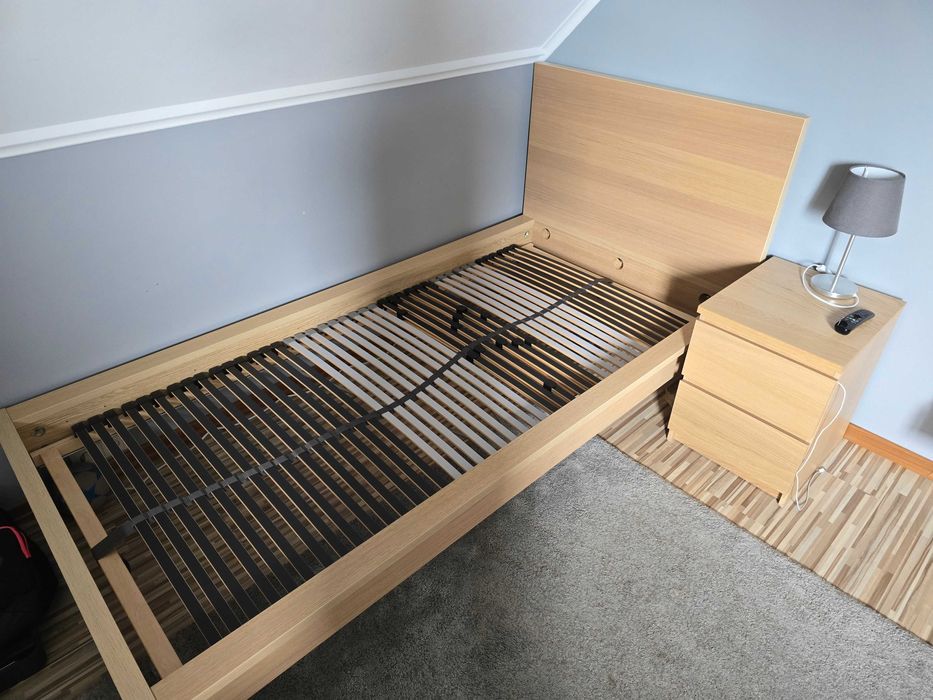 Łóżko IKEA MALM 90x200 + dno + materac IKEA MORGEDAL 90x200