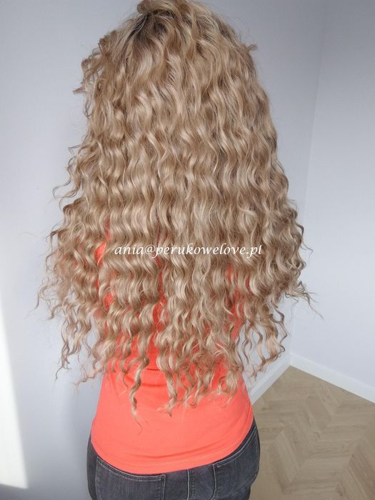 Peruka karmelowy blond brąz OMBRE afro loki kręcone włosy na co dzień