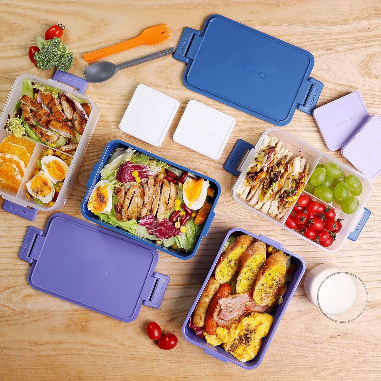 Linoroso Bento pudełko na lunch z 3 przegródkami, pojemnik, Lunchbox