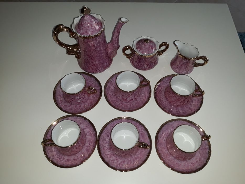 Serviço café chá porcelana chinesa rosa esmaltado