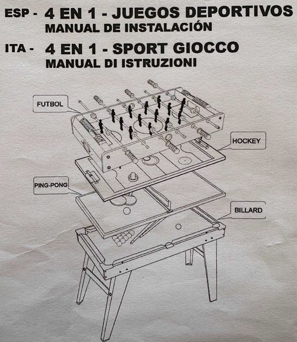 Mesa de Jogos 4 em 1 – Matraquilhos, Bilhar, Hóquei e Ping-Pong