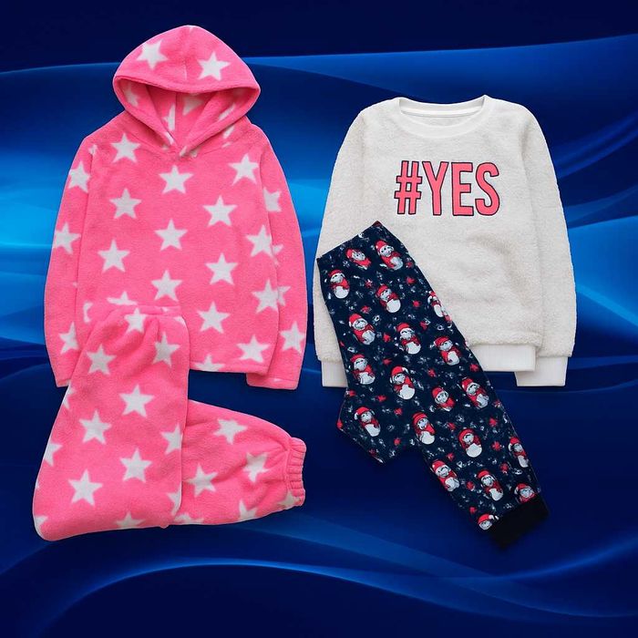 11-12 років, зріст 152 F&F флісова піжама з Пігвінами і Сердечками.