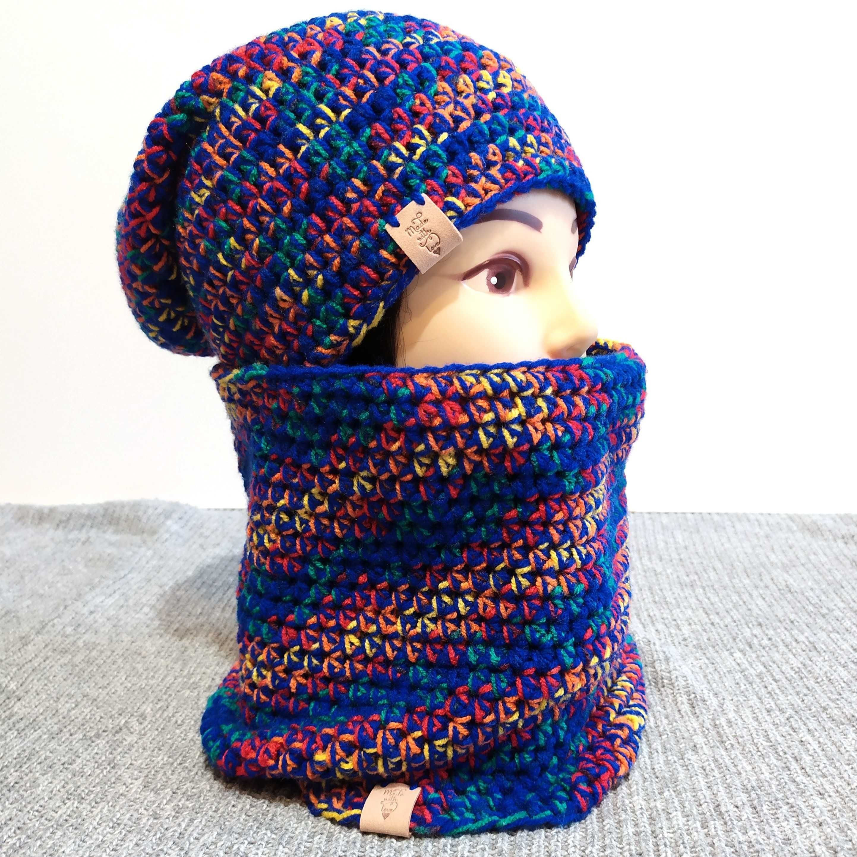 Komplet czapka beanie z kominem handmade na szydełku