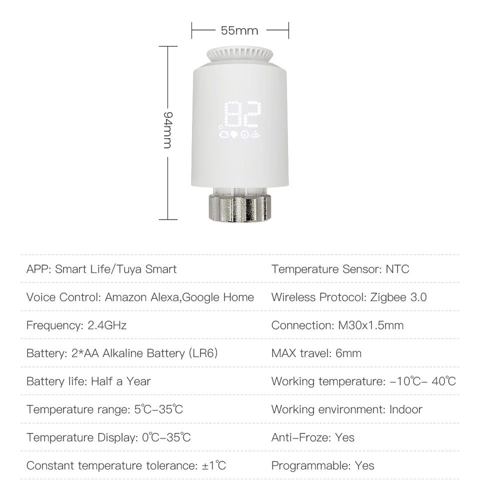 Zigbee Głowica AVATTO termostatyczna zawór siłownik TRV Tuya Smart lif