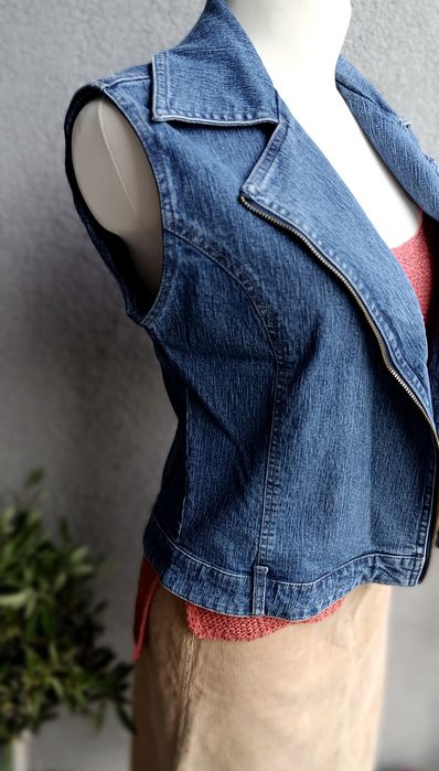Kamizelka w typie ramoneska wiosna jeansowa biust 47x2 M vintage