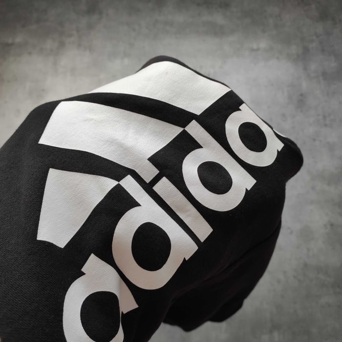 MĘSKA Czarna Bluza z Kapturem Klasyka duże Logo Adidas Nadruk Hoodie