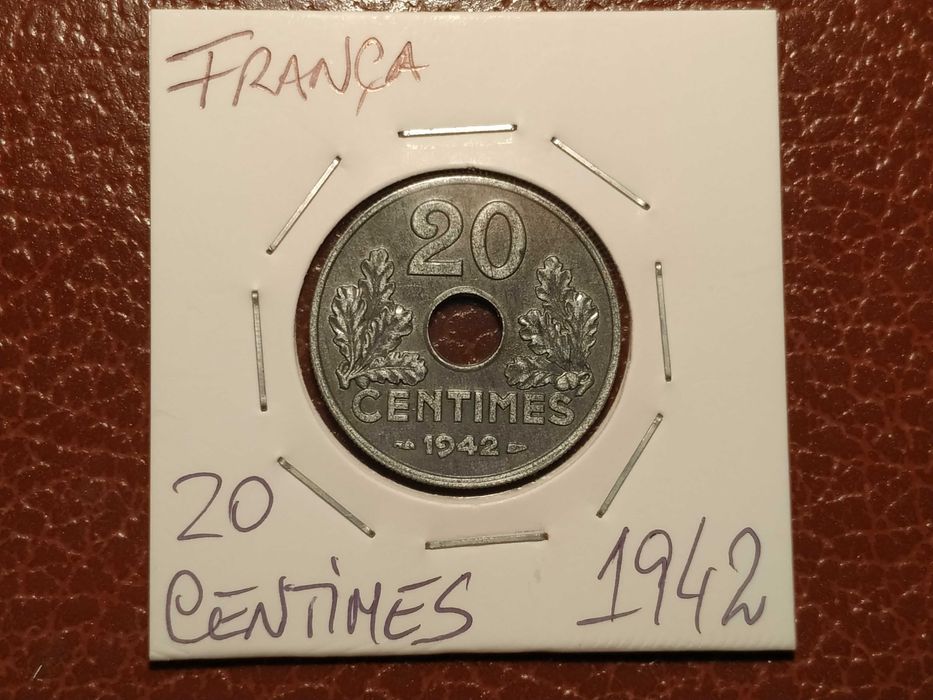 235 França - moeda de 20 centimes de 1942 em zinco (WWII)