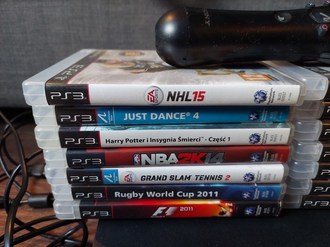 PS3 slim 160GB +2 kontrolery, PS Move i 14 gier