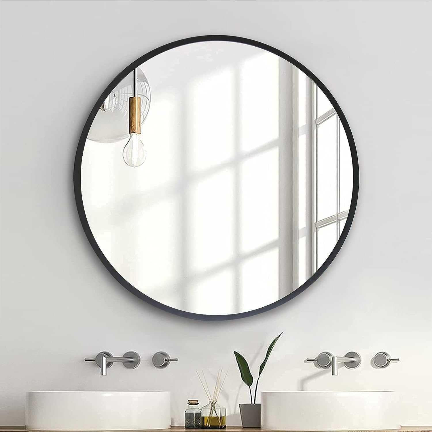 Zenmag okrągłe lustro ścienne 50 cm z czarną metalową ramą