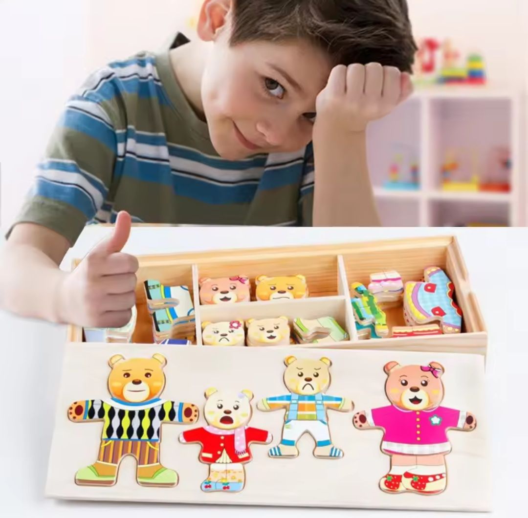 Drewniana Edukacyjna Układanka Montessori Ubieranie Misia