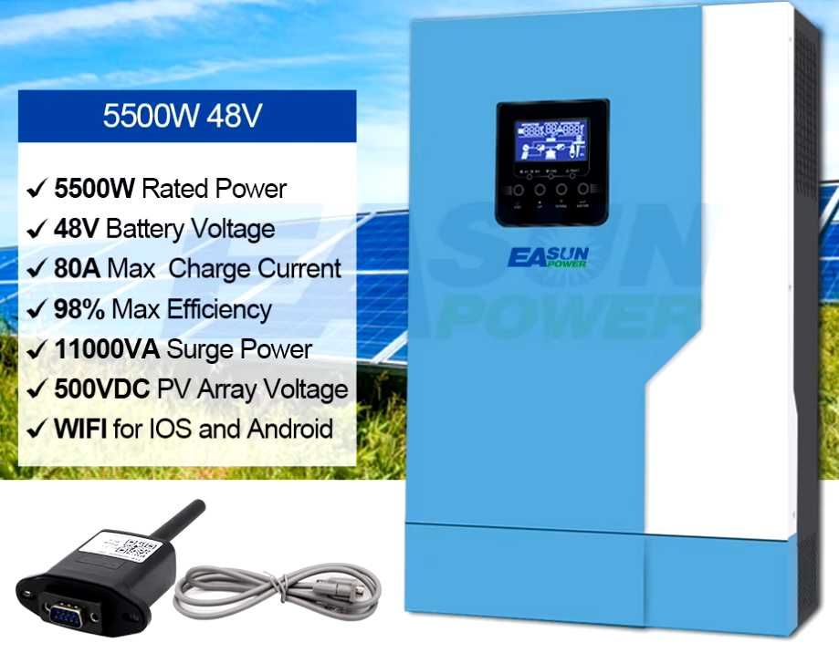 Inwerter solarny OFFGRID 5500W MPPT czysta sinusioda 48VDC z WIFI
