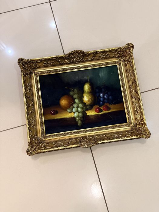 Szwajcaria Obraz olejny na płótnie antyczny ANTYK Martwa Natura Owoce