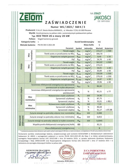 Kocioł c.o. na ekogroszek kotły z podajnikiem piece 5 klasy 25 kW