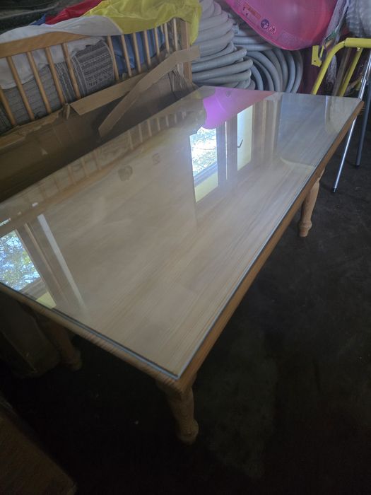 Stół  Stolik Ława drewniany z szklanym blatem
