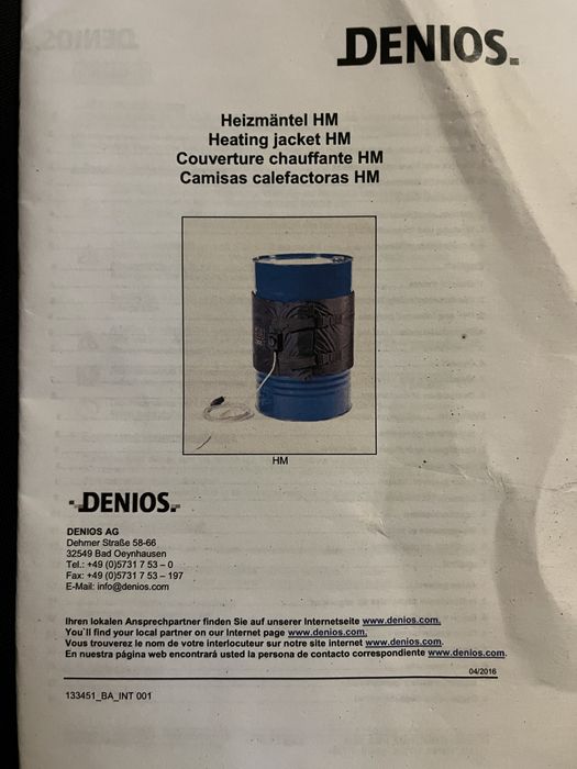 Denios Płaszcz grzewczy do beczek 200 l, termostat 0-90 °C, 1100 W