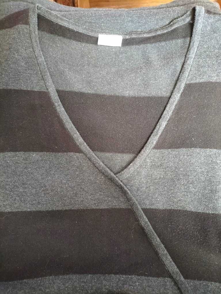 M&S Szara Zimowa Sukienka w pasy MIDI r. 38/40